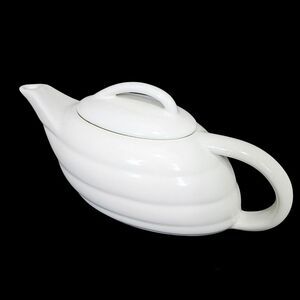 Vintage Bauer Pottery‎ Aladdin Art Deco White Atomic Ceramic Teapot & Lid